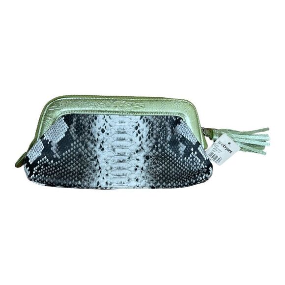 Lane Bryant Python White Black Pouch Clutch Bag Lime Green Tassel Lined New NWT - Picture 1 of 8